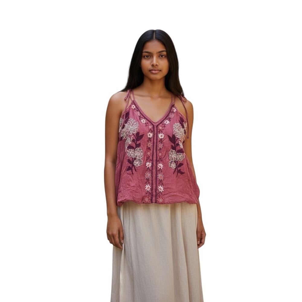 American Eagle Outfitters Womens Cami Tank Top Embroidered Sleeveless Pink Large